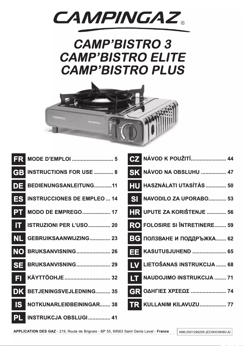 Page 1 de la notice Manuel utilisateur Campingaz Camp Bistro 3