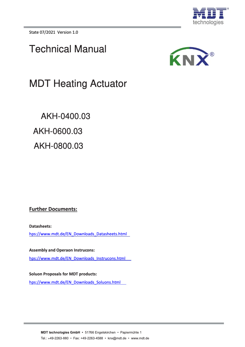 Page 1 de la notice Manuel utilisateur MDT AKH-0600.03