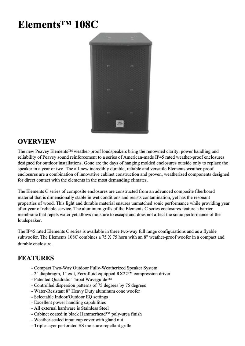 Page 1 de la notice Manuel utilisateur Peavey Elements 108C