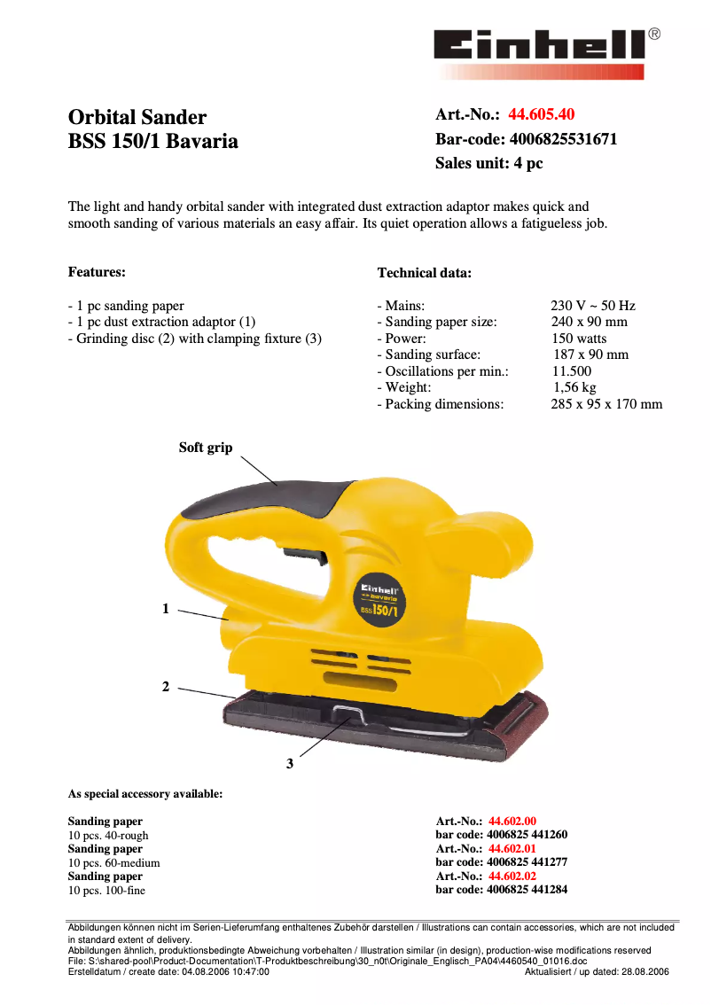 Page 1 de la notice Manuel utilisateur Bavaria by Einhell Bavaria BSS 150/1