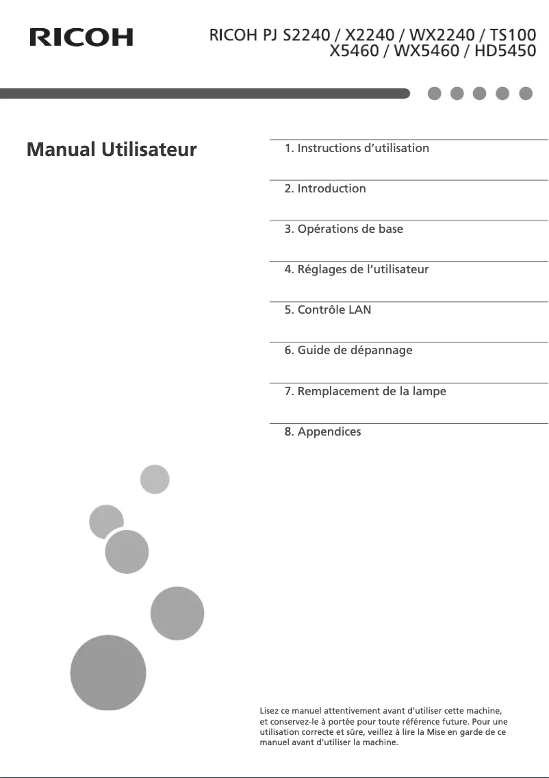 Page 1 de la notice Manuel utilisateur Ricoh PJ HD5450