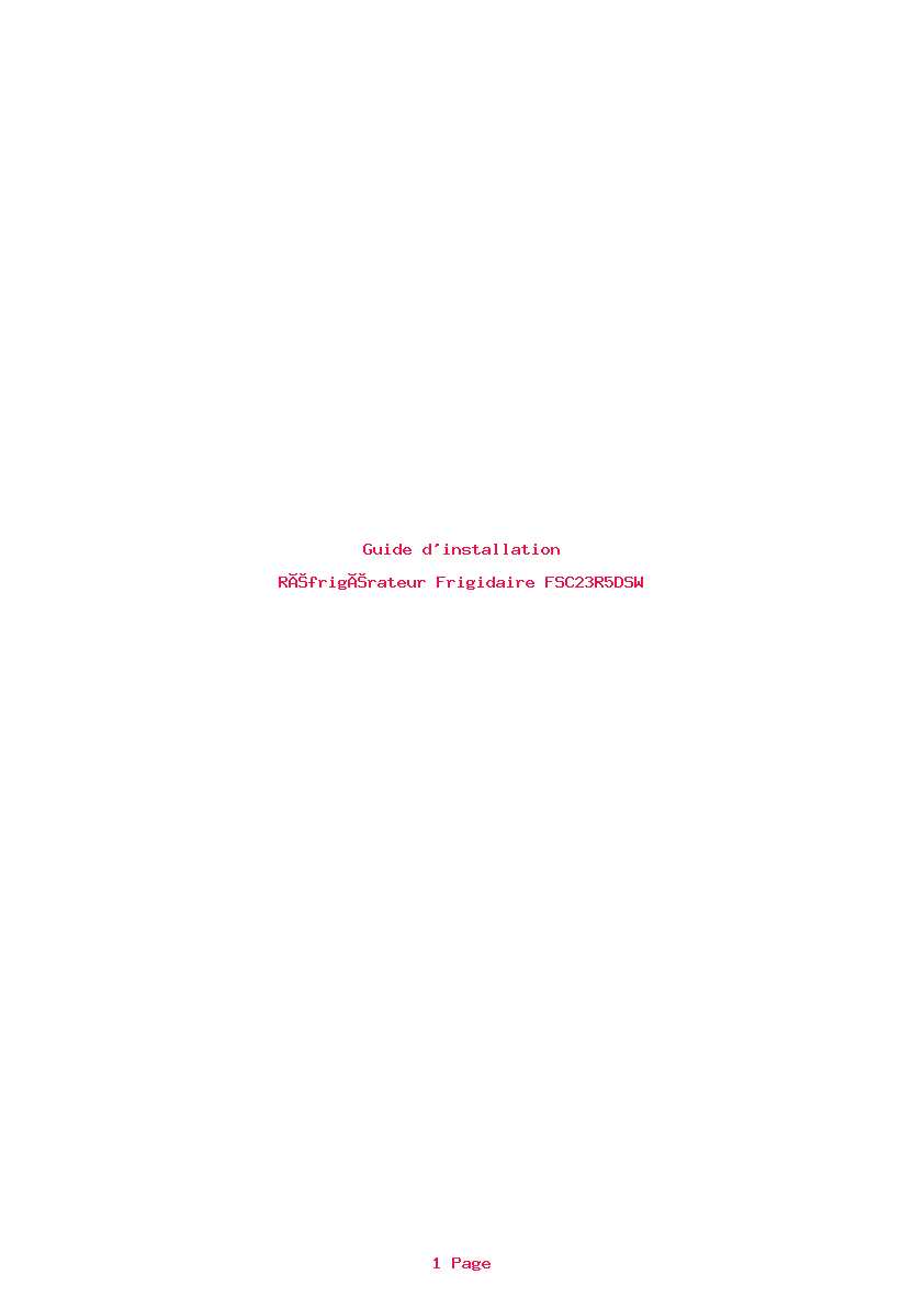 Page 1 de la notice Guide d'installation Frigidaire FSC23R5DSW