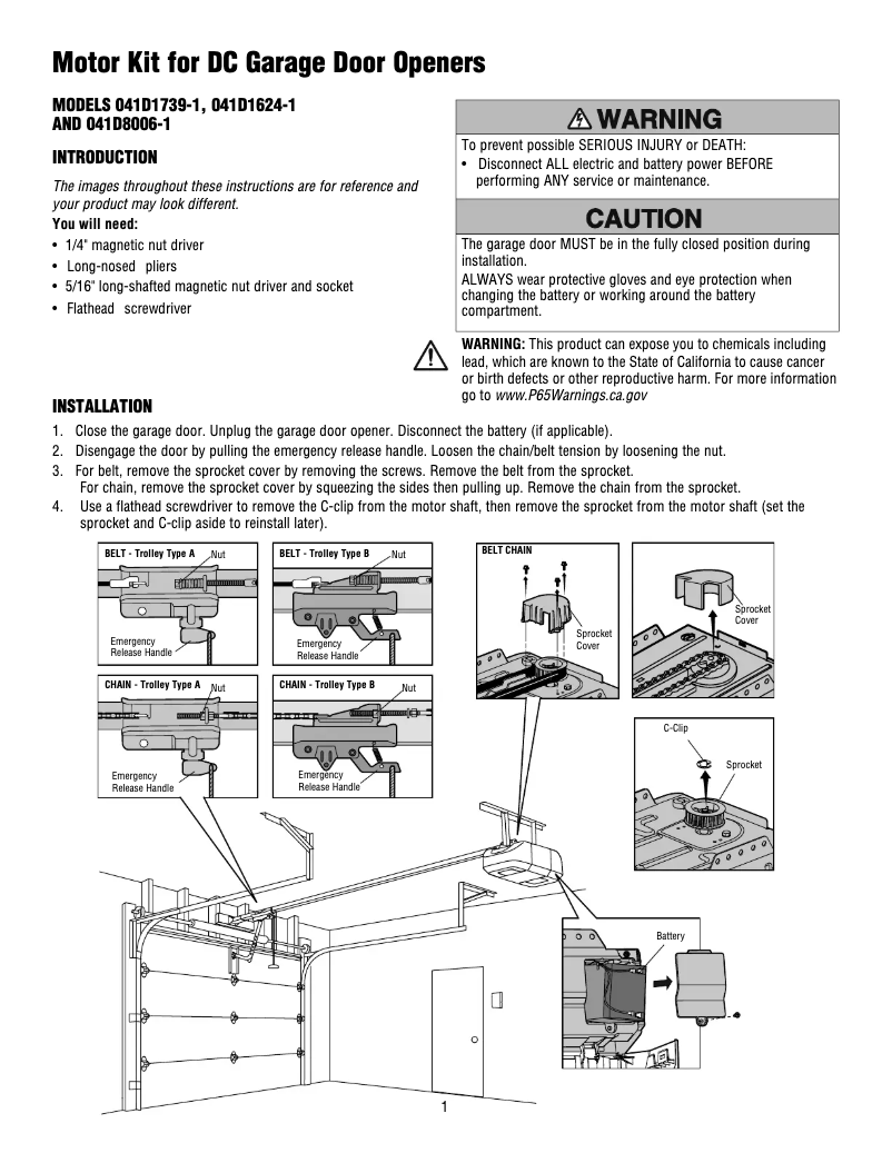 Page 1 de la notice Manuel utilisateur LiftMaster 041D8006-1