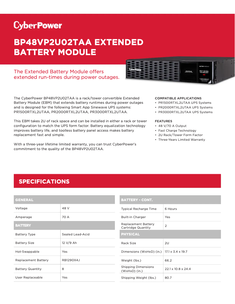 Page 1 de la notice Manuel utilisateur CyberPower EBM BP48VP2U02