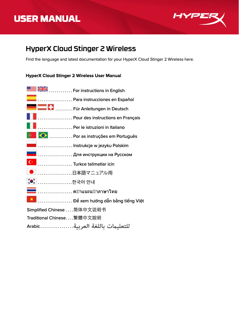 Página 1 del manual Manual de usuario HyperX Cloud Stinger 2 Wireless
