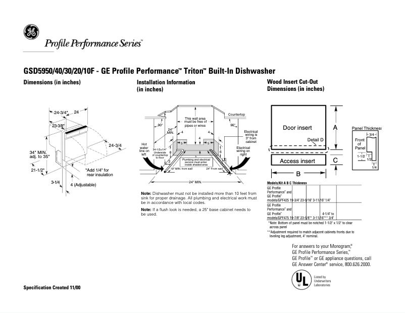 Página 1 del manual Ficha técnica GE Profile Performance Triton GSD5920FBB