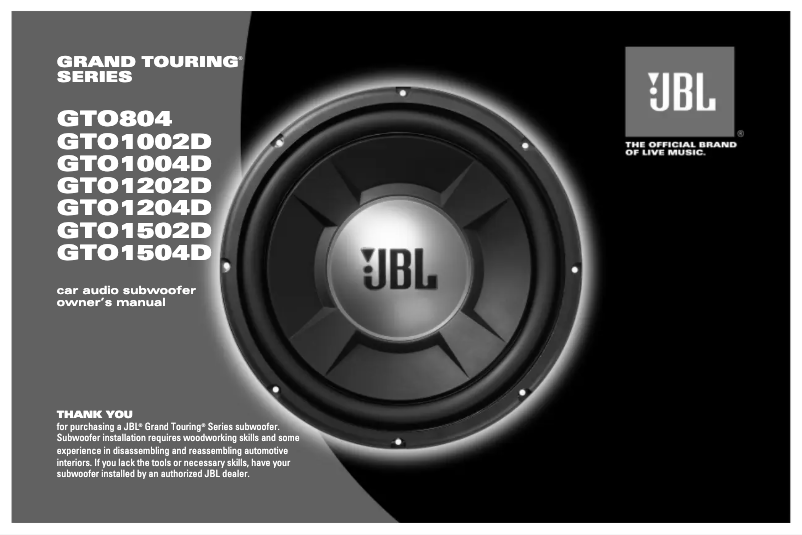 Page 1 de la notice Manuel utilisateur JBL GTO804