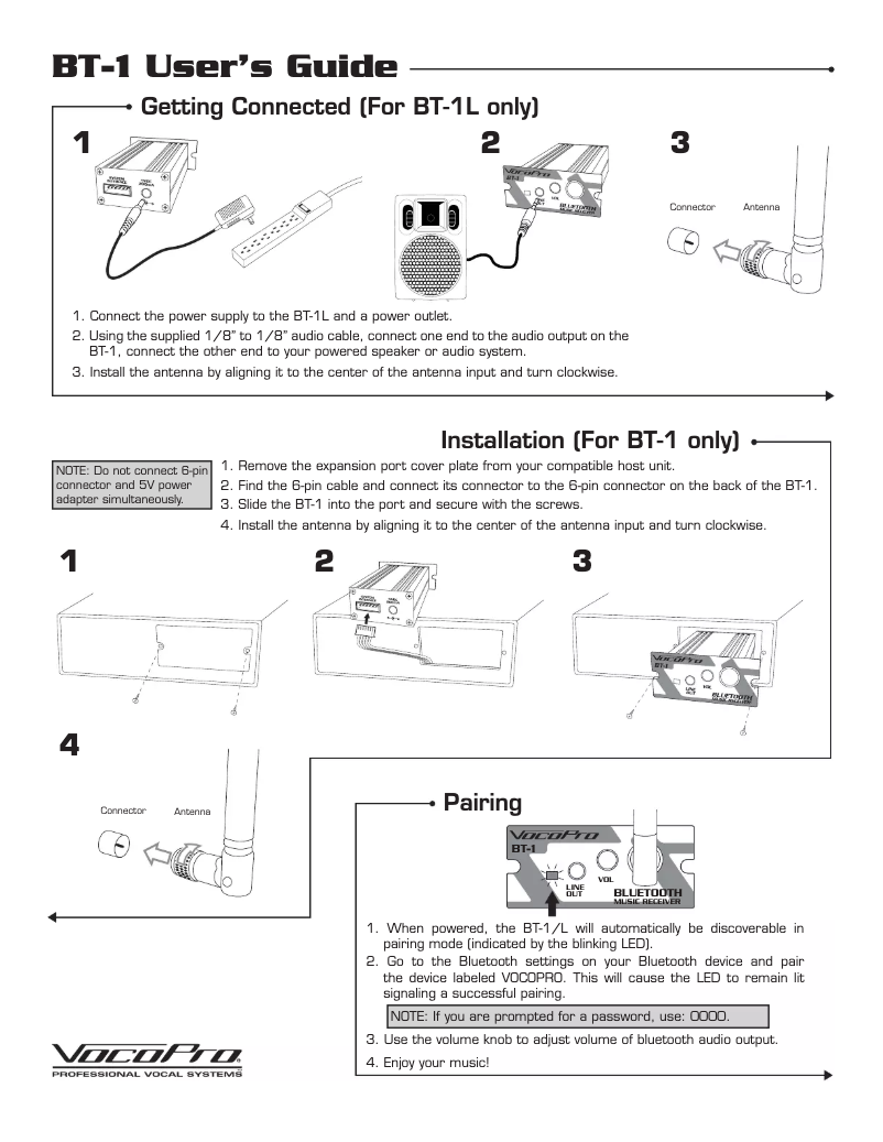 Page 1 de la notice Manuel utilisateur Vocopro BT-1L