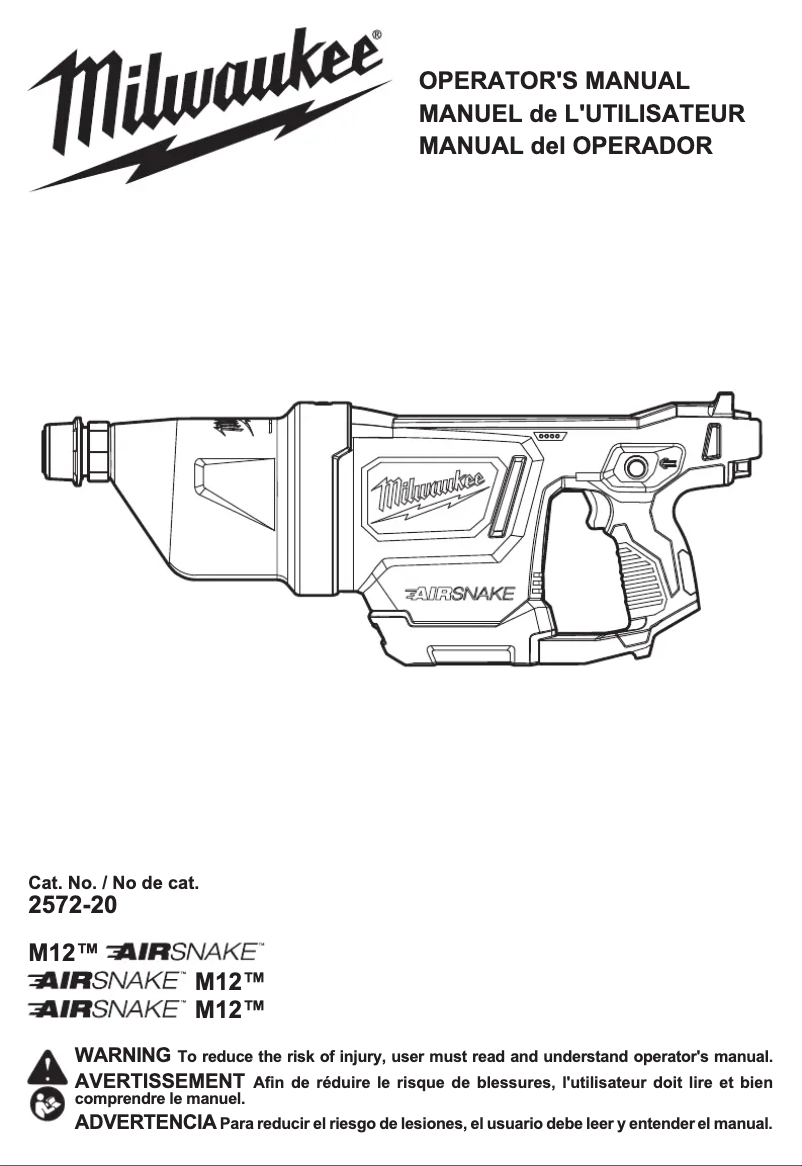 Page 1 de la notice Manuel utilisateur Milwaukee M12 AirSnake 2572B-21