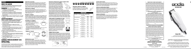 Page 1 de la notice Manuel utilisateur Andis MR-1