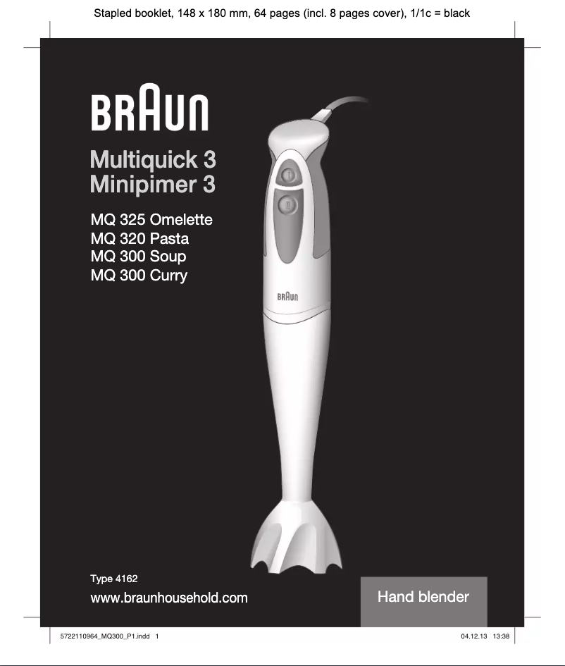Page 1 de la notice Manuel utilisateur Braun Multiquick 3 MQ 320 Pasta