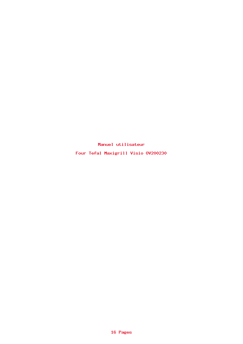 Page 1 de la notice Manuel utilisateur Tefal Maxigrill Visio OV200230