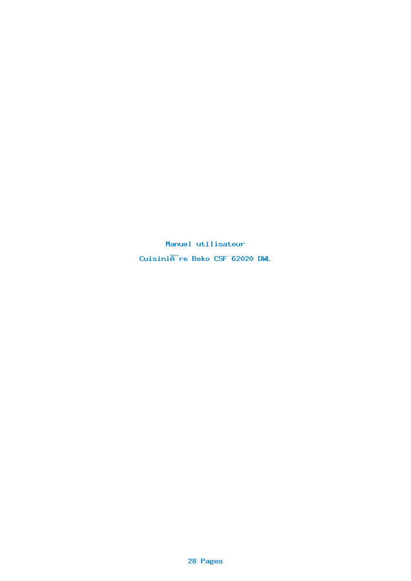 Page 1 de la notice Manuel utilisateur Beko CSF 62020 DWL