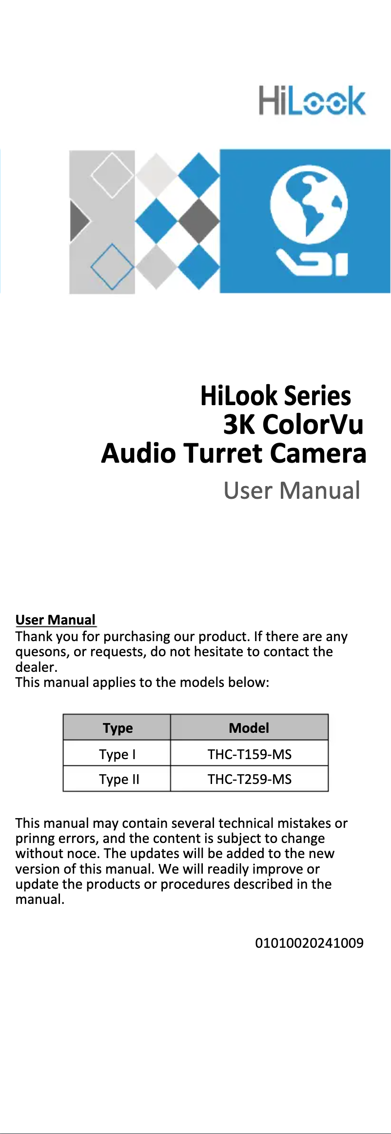 Page 1 de la notice Manuel utilisateur Hikvision THC-T159-MS