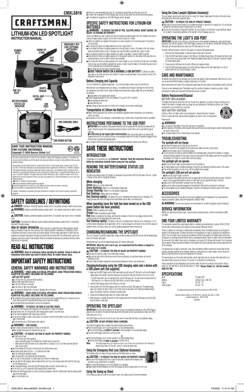 Page 1 de la notice Manuel utilisateur Craftsman CMXLSB10