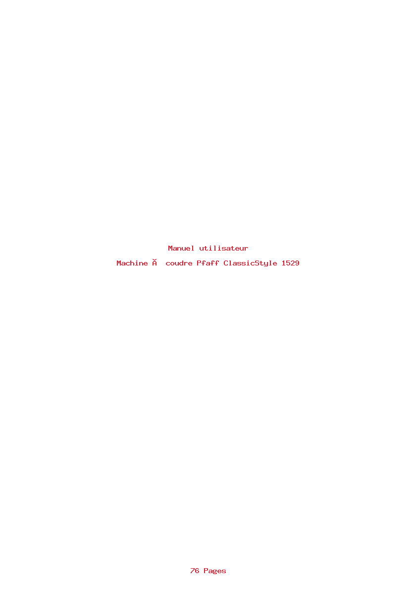Page 1 de la notice Manuel utilisateur Pfaff ClassicStyle 1529
