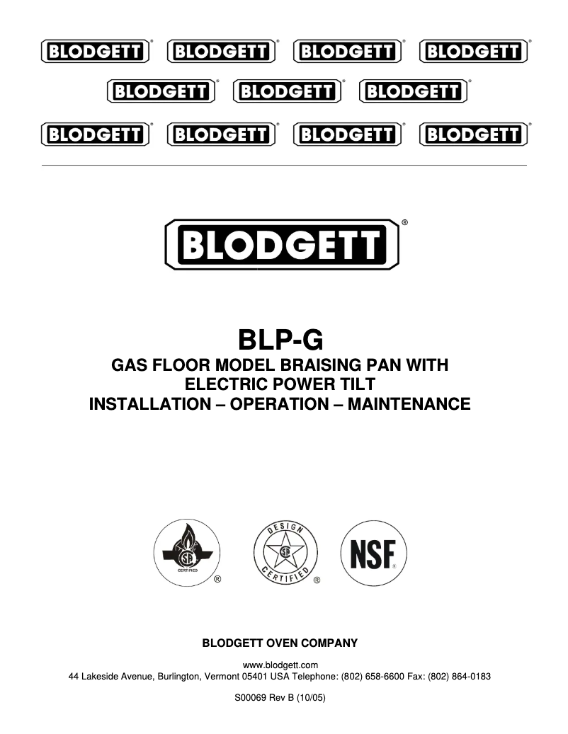 Page 1 de la notice Manuel utilisateur Blodgett BLP-40G