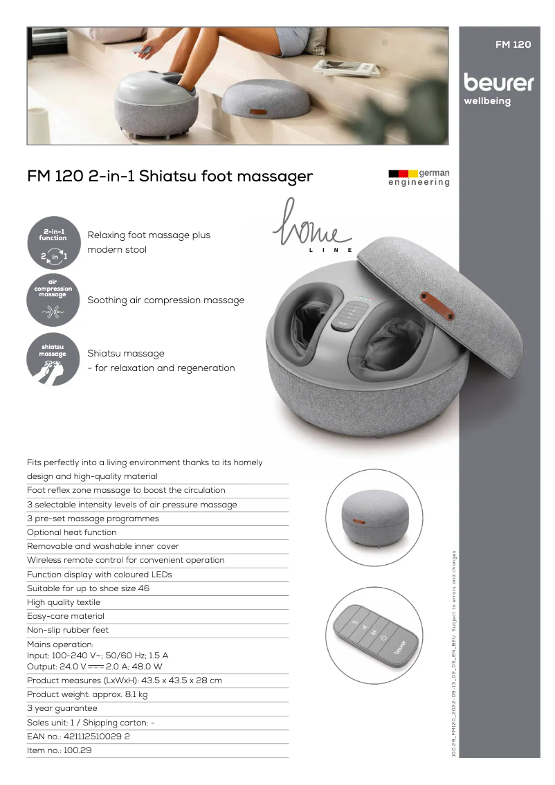 Page 1 of the manual Technical Sheet Beurer FM 120