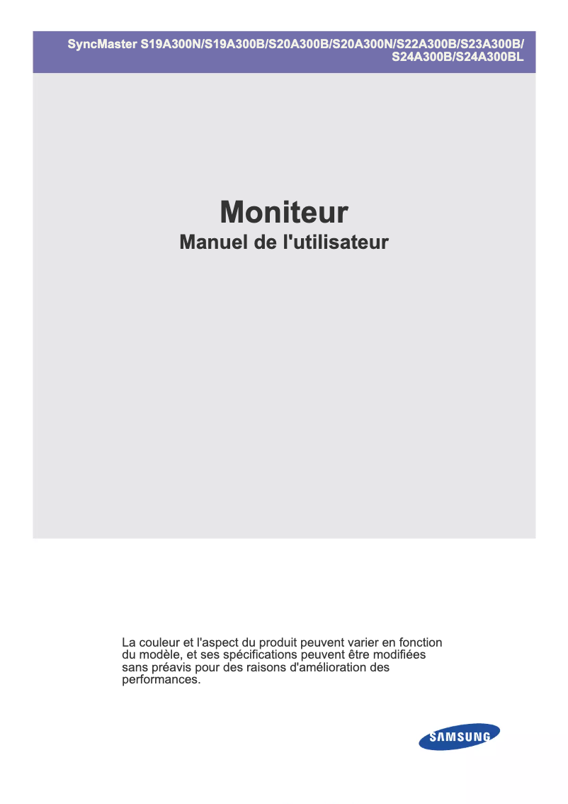 Page 1 de la notice Manuel utilisateur Samsung Syncmaster S20A300B