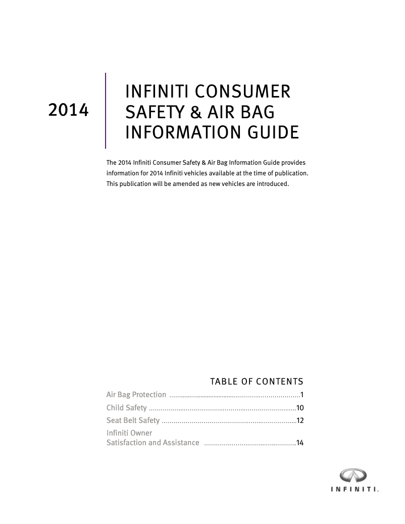 Page 1 de la notice Instructions de sécurité Infiniti QX60 (2014)
