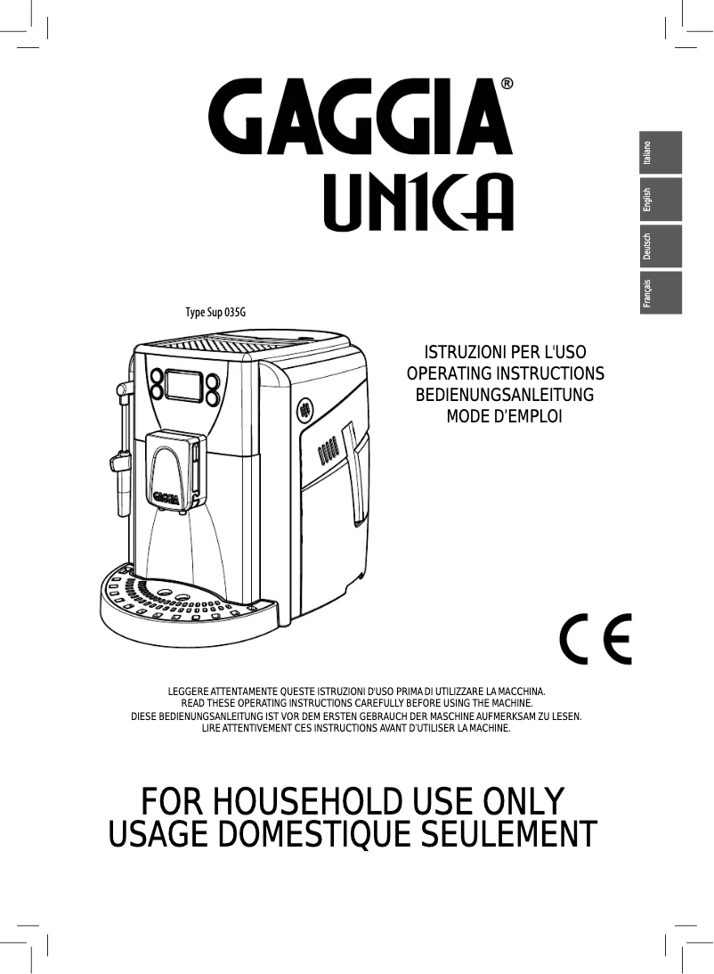 Page 1 de la notice Manuel utilisateur Gaggia RI9933
