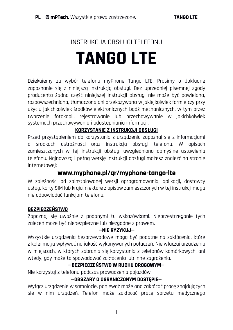 Imagen de la primera página del manual del dispositivo Tango LTE
