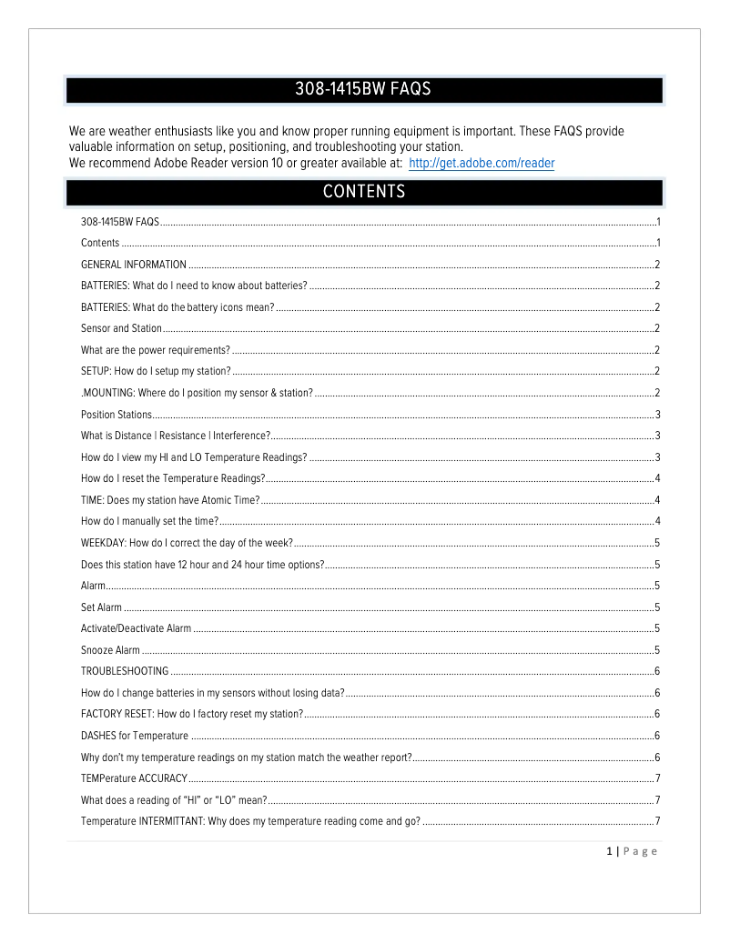 Page 1 de la notice FAQ La Crosse Technology 308-1415BW