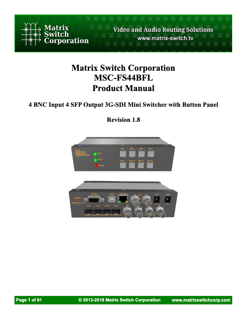 Page 1 de la notice Manuel utilisateur Matrix Switch MSC-FS44BFL
