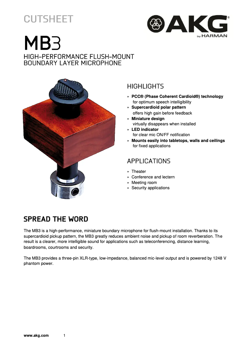 Page 1 de la notice Fiche technique AKG MB3