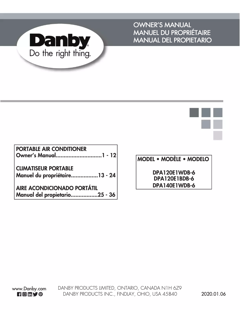 Page 1 de la notice Manuel utilisateur Danby DPA140E1WDB-6