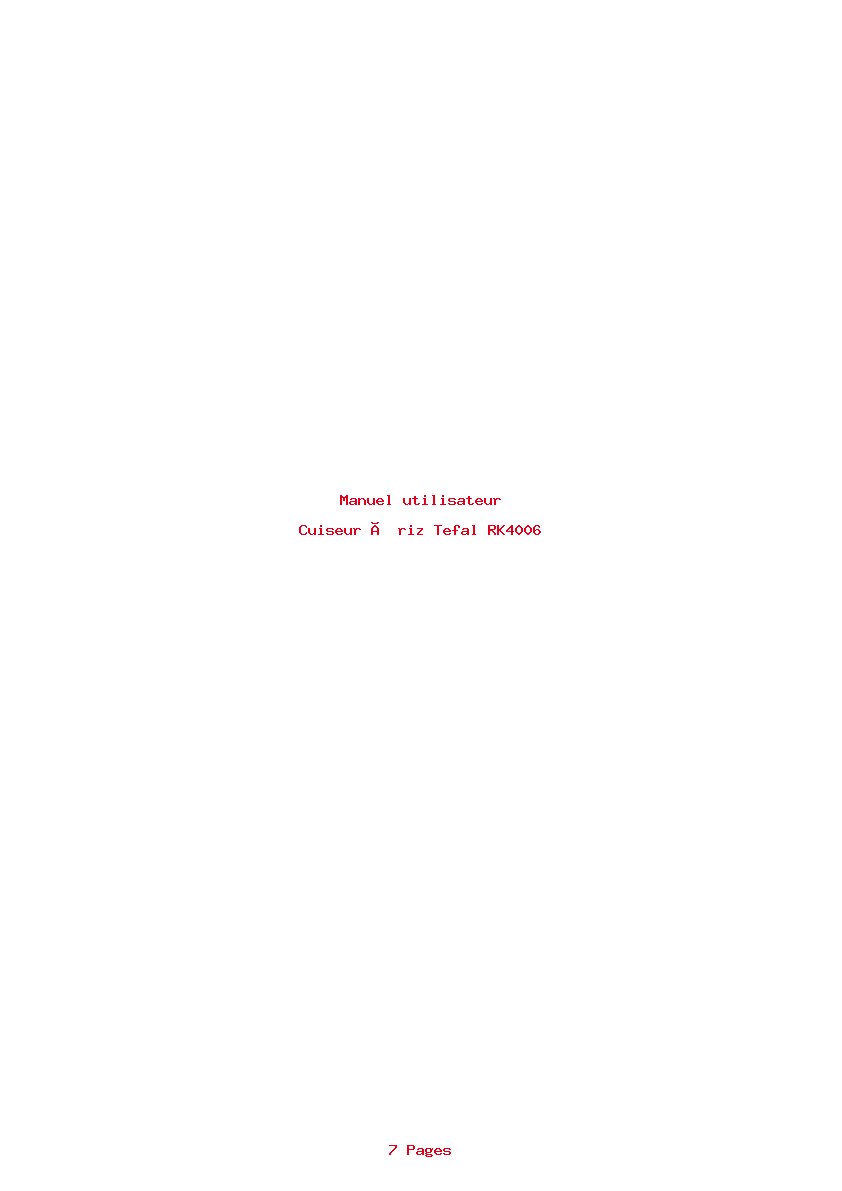 Page 1 de la notice Manuel utilisateur Tefal RK4006
