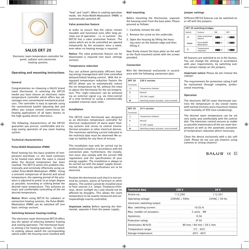 Page 1 de la notice Manuel utilisateur Salus ERT20