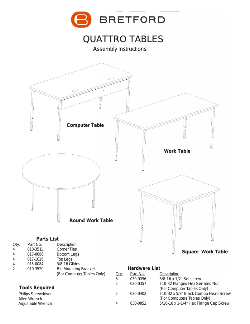 Page 1 of the manual User Manual Bretford Quattro Activity QWT3684-GMQ