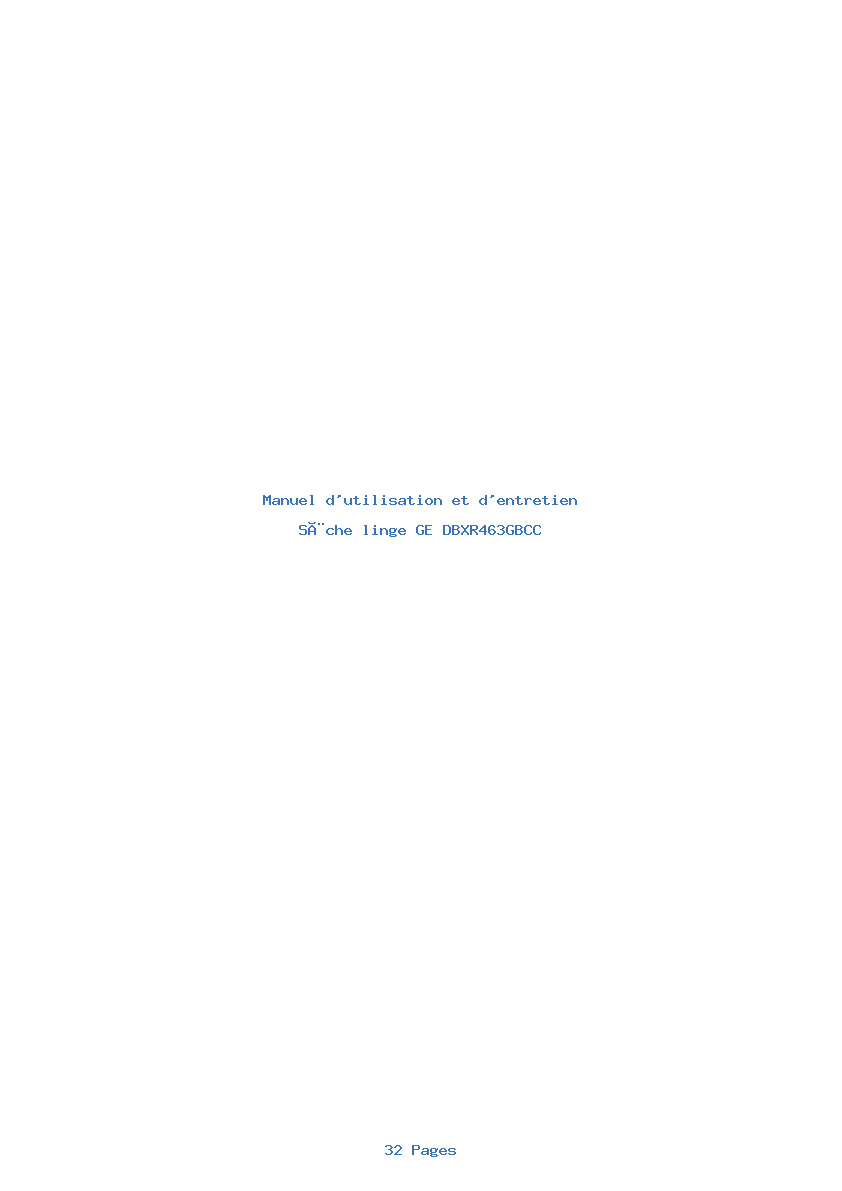 Page 1 de la notice Manuel d'utilisation et d'entretien GE DBXR463GBCC