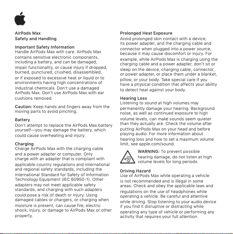 Page 1 de la notice Fiche technique Apple AirPods Max