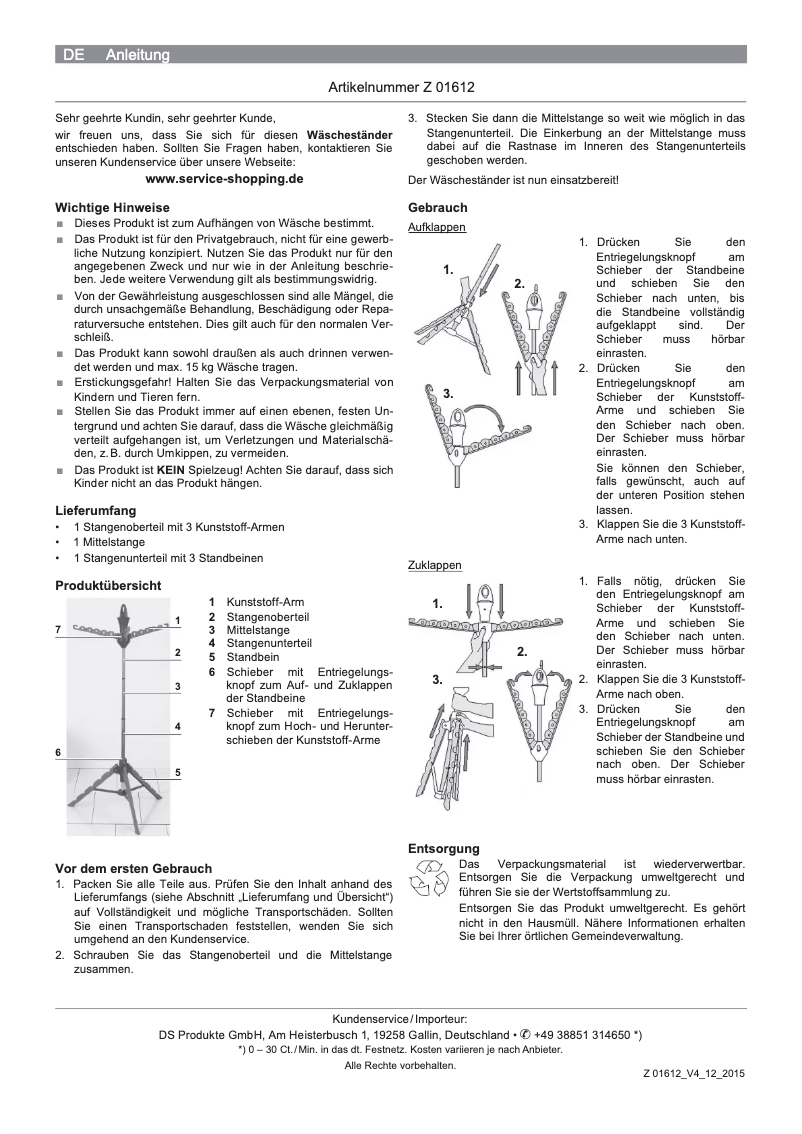 Page 1 de la notice Manuel utilisateur EasyMaxx 01612