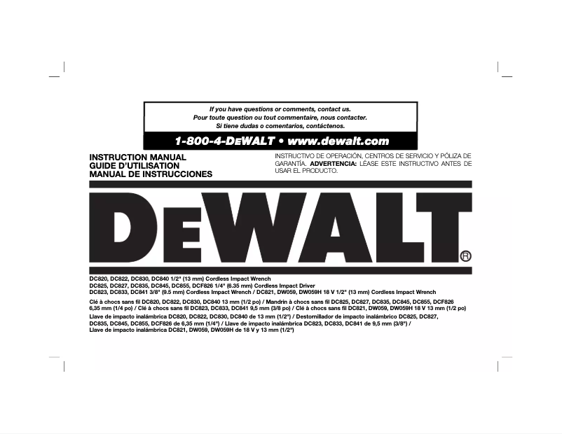 Page 1 of the manual User Manual DeWalt DC821B