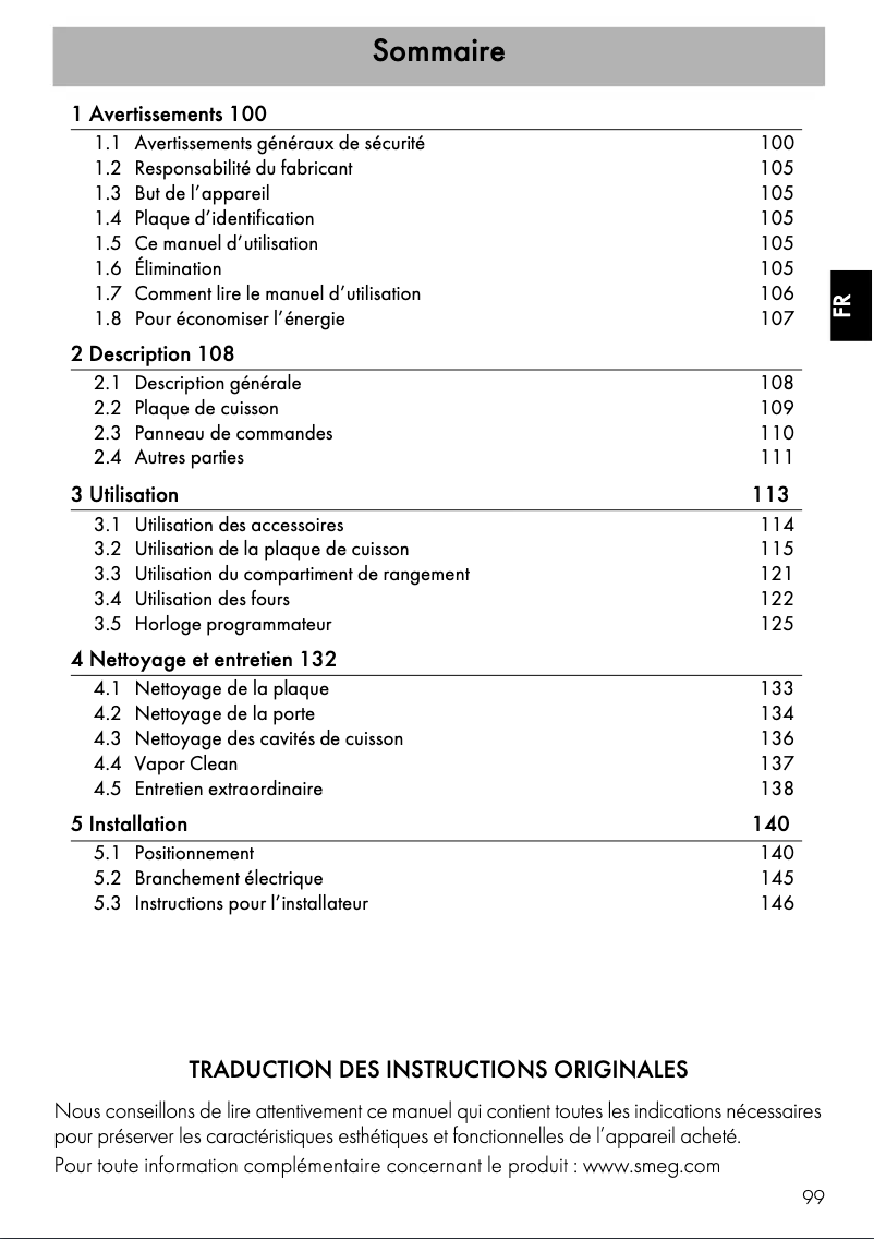 Página 1 del manual Ficha técnica Smeg CPF92IMX