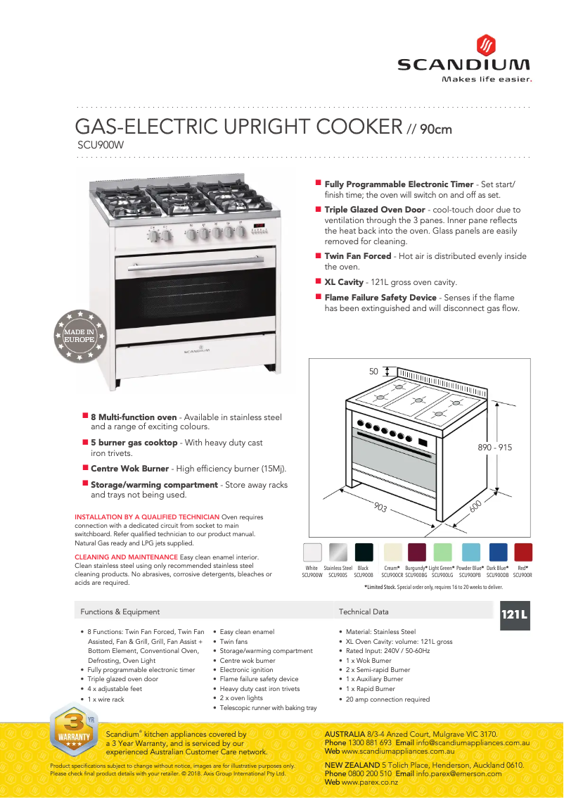 Page 1 de la notice Fiche technique Scandium SCU900W