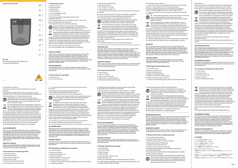 Page 1 de la notice Guide de démarrage rapide Behringer BA 19A