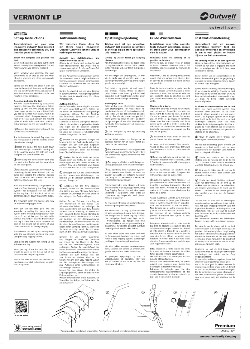 Page 1 de la notice Manuel utilisateur Outwell Premium Vermont LP