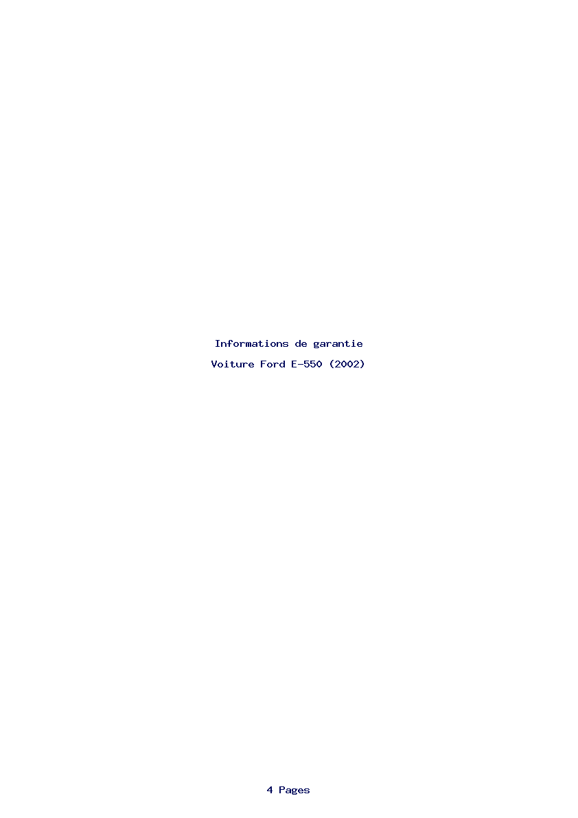 Page 1 de la notice Informations de garantie Ford E-550 (2002)