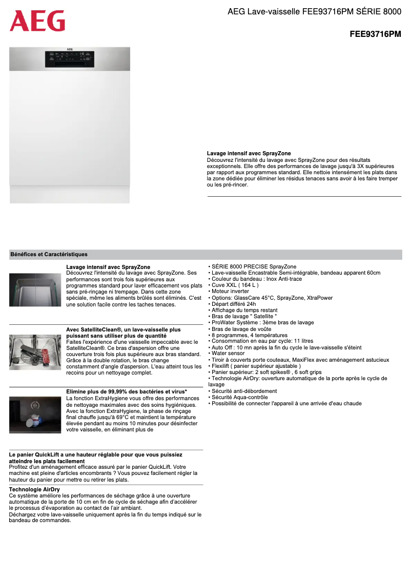 Page 1 de la notice Fiche technique AEG FEE93716PM