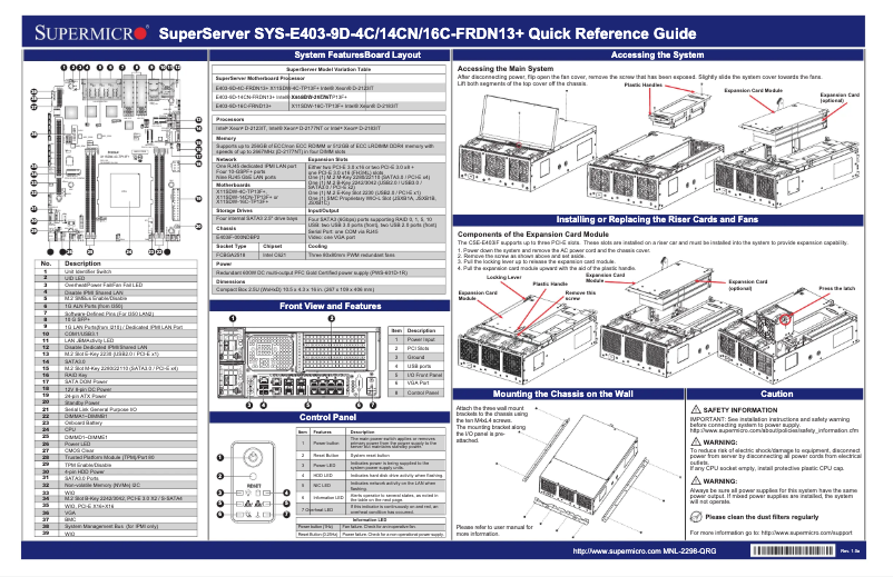 Page 1 de la notice Guide de démarrage rapide Supermicro SuperServer E403-9D-14CN-FRDN13+