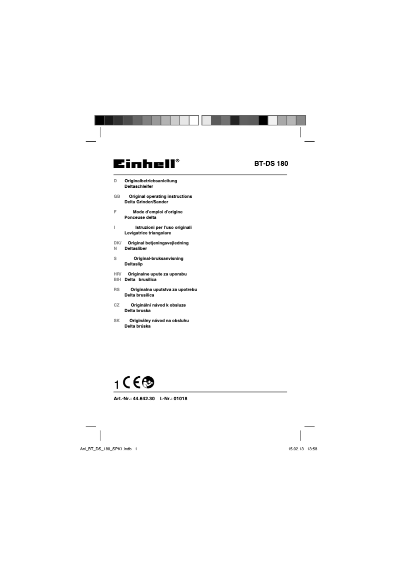 Page 1 de la notice Manuel utilisateur Einhell BT-DS 180