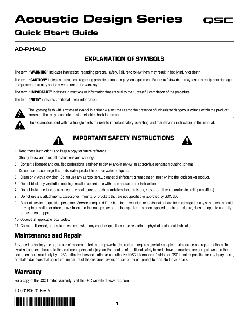Page 1 de la notice Manuel utilisateur QSC AD-P.HALO