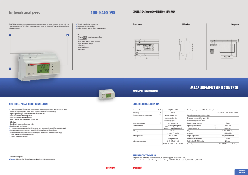 Page 1 de la notice Fiche technique Vemer ADR-D 400 D90