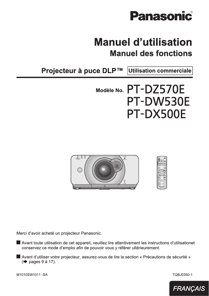 Page 1 of the manual User Manual Panasonic PT-DW530