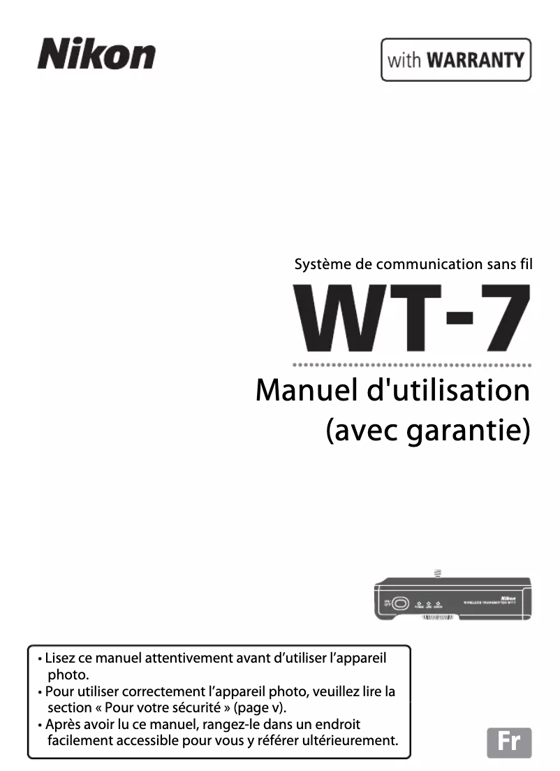 Page 1 de la notice Manuel utilisateur Nikon WT-7