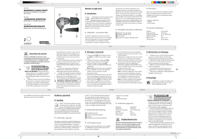 Page 1 de la notice Manuel utilisateur Parkside Z30825